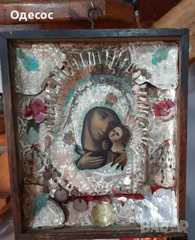 Стара рисувана православна икона на Богородица,обков, снимка 8 - Антикварни и старинни предмети - 55327648