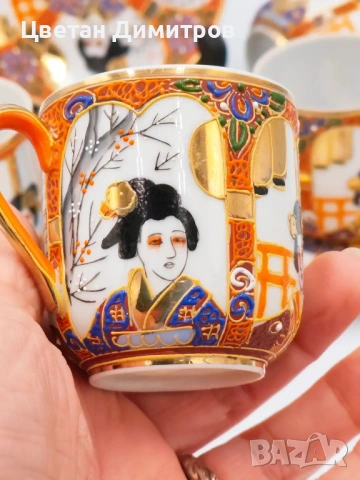 Satsuma Japan японски порцеланов сервиз за кафе,  „Lithophane Geisha“, снимка 7 - Сервизи - 54374782