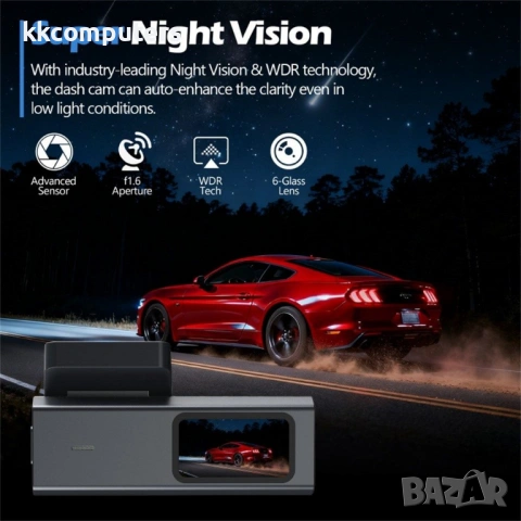 V69 4K Видеорегистратор за Автомобил с Предна и Задна Камера, WiFi, GPS и Нощно Виждане – Сив, снимка 5 - Зарядни за кола - 54734717