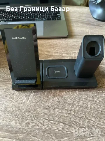 Нова Черна 3 в 1 зарядна станция Fast Charge Qi телефон часовник слушалки, снимка 4 - Аксесоари за Apple - 55650674