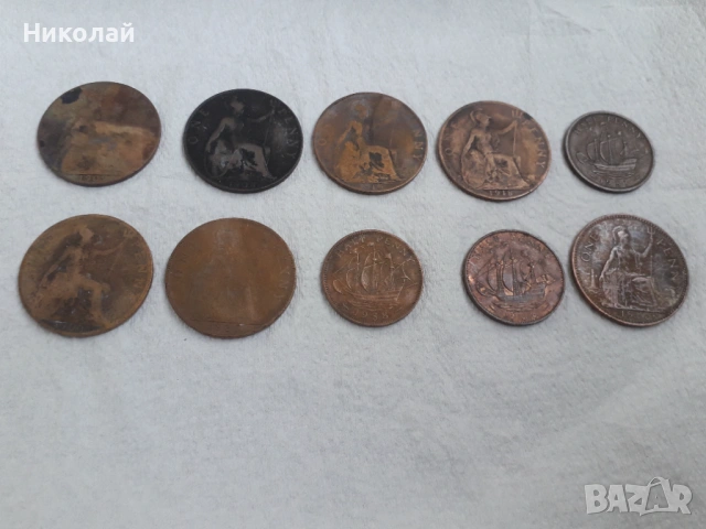 лот от 10 броя пенита Великобритания., снимка 2 - Нумизматика и бонистика - 54645683