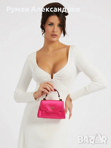 Нова дамска оригинална розова чанта Guess Velina Mini Bag