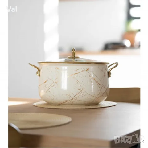 Тенджера Goldmann GM 8017-26B, 26см., Емайл, Индукция, Бял/Старо злато, снимка 4 - Съдове за готвене - 55340435