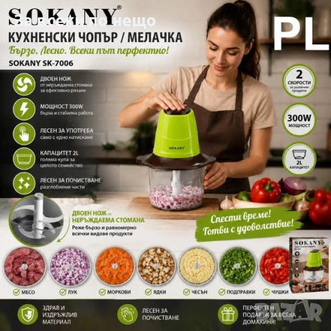 Мощен практичен чопър с 5 ножа,2л. SOKANY Код P2769, снимка 2 - Чопъри и пасатори - 55067712
