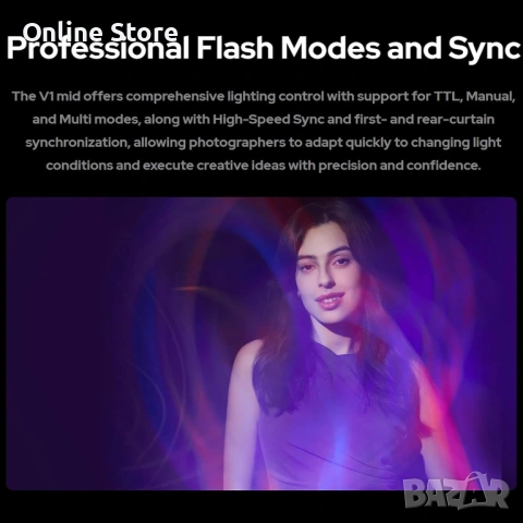 Godox V1 Mid C TTL светкавица за Canon – кръгла глава, LED лампа, 2.4G wireless, снимка 6 - Светкавици, студийно осветление - 54169945