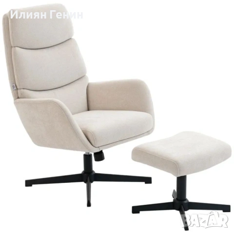 HOMCOM Тапициран фотьойл с табуретка, снимка 11 - Дивани и мека мебел - 54104822