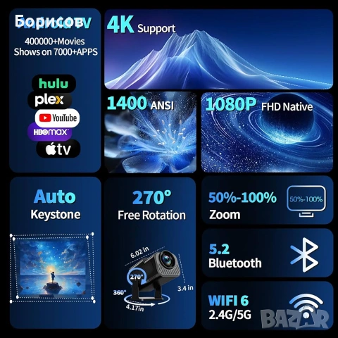 Преносим LED-LCD мини проектор Nonete NT30, снимка 2 - Плейъри, домашно кино, прожектори - 55231708