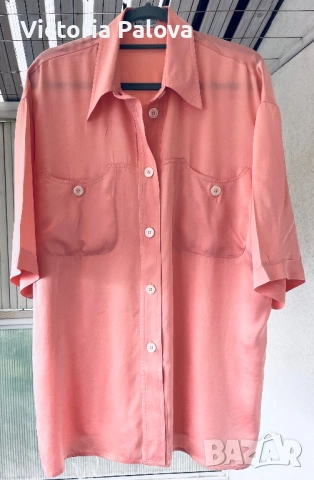 Alberto Fabiani 100% коприна – luxury oversized риза в цвят Peach Amber Италия, снимка 10 - Ризи - 54725647