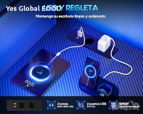 Геймърско бюро Coleshome LED 110x80 с чекмеджета, снимка 7 - Маси - 54532612