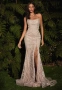 Луксозна Бежова Елегантна Дълга Вечерна Рокля Бюстие С Бродерия И Цепка Код Roni40, снимка 1
