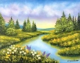"Прохлада край реката.", авторска картина с маслени бои., снимка 1