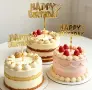 Happy birthday златист акрилен топер за забучване удебелен декорация торта , снимка 3