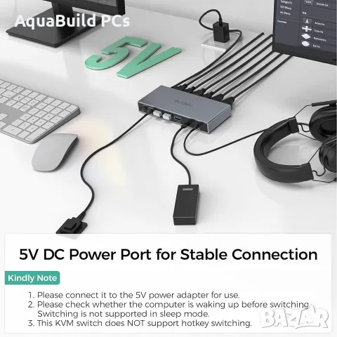 Suidek 2-входов 2-изходов 4к@60Hz DispayPort KVM превключвател с USB 3.0 портове нов, снимка 7 - Кабели и адаптери - 55540191