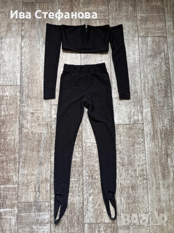 Нов черен спортно елегантен сет костюм от две части комплект топ и клин , снимка 3 - Костюми - 54148867