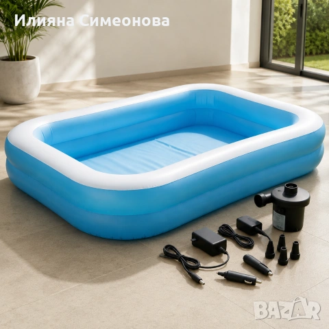 Надуваем семеен басейн 200x150 см + компактна електрическа помпа, снимка 2 - Басейни и аксесоари - 54956181