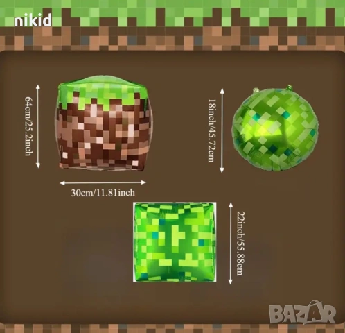 Minecraft Майнкрафт Пиксел Pixel кръгъл фолио фолиев балон хелий или въздух рожден ден, снимка 3 - Други - 55255187