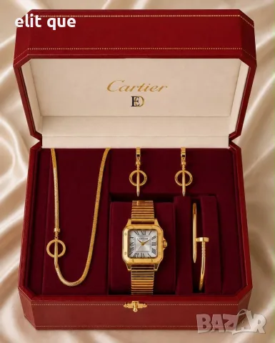 часовник,колие,гривна и обеци cartier от висококачествена неръждаема стомана , снимка 2 - Гривни - 55343416