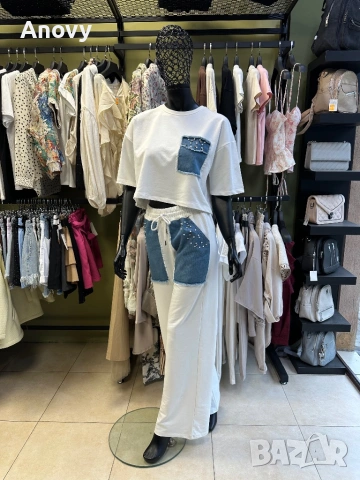 Бял сет с дънкови акценти – 39€ 🔥 