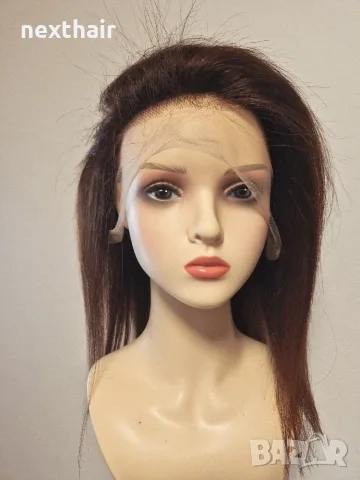 Естествена бразилска перука 40 см - Кестенява | Lace Front 13x4 | 100% човешка коса, снимка 3 - Аксесоари за коса - 55463698