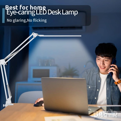 LED настолна лампа, настолна лампа с регулируемо рамо brightower и скоба, грижовна за очите , снимка 5 - Настолни лампи - 54981347