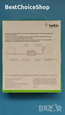Belkin USB 3.0 Type-C хъб с 4 порта (USB-C към 4 x USB-A), снимка 2 - Кабели и адаптери - 54238197