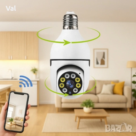 WiFi Панорамна IP Камера LYLÚ 360° във форма на крушка с нощно виждане и автоматично проследяване, снимка 2 - IP камери - 55164100