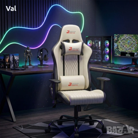 Ергономичен бял геймърски стол с поставка за крака, регулируема височина и 3D подлакътници, снимка 4 - Столове - 54061193