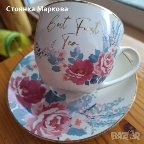 Колекционерски сет за чай - костен порцелан - Англия-"Midnight Bloom''