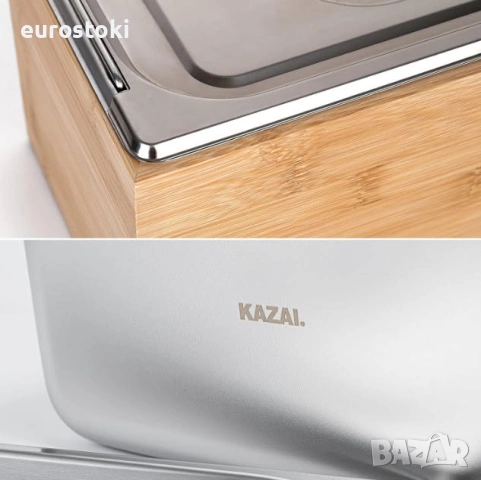 Мини кош за органични отпадъци за кухня KAZAI Holma, дизайнерски кош за биоотпадъци 4.5 л, бамбук , снимка 2 - Кутии за съхранение - 54988086