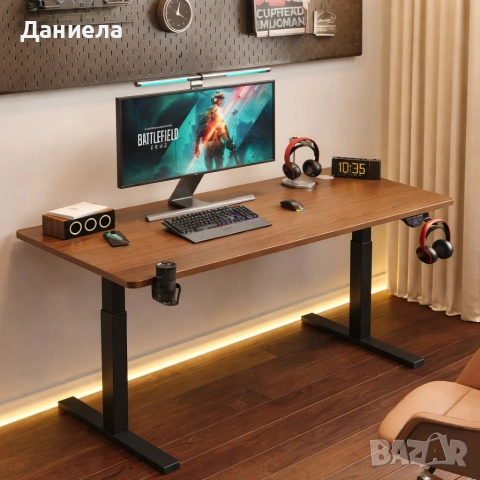 Регулируемо бюро 120см с дигитален контрол на височината – Кафяв плот и черни крака, снимка 4 - Други стоки за дома - 54694965