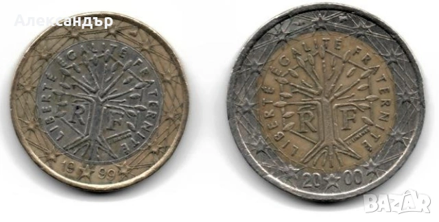 Франция 1 евро 1999 + 2 евро 2000