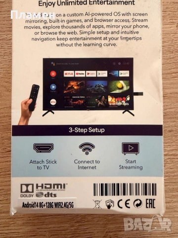 Продавам 4K TV Stick Android Streaming Media Player с вграден Chromecast и WiFi, снимка 2 - Плейъри, домашно кино, прожектори - 54489310