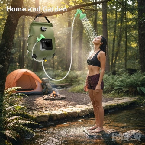 Преносим соларен къмпинг душ 20L с вграден термометър, сгъваем дизайн и подсилена дръжка, снимка 2 - Къмпинг мебели - 54027604