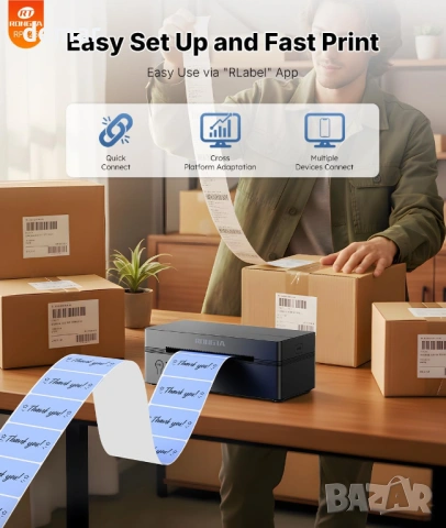 Rongta Bluetooth термален принтер за етикети 4x6 безжичен Еконт Спийди, снимка 4 - Принтери, копири, скенери - 54014392