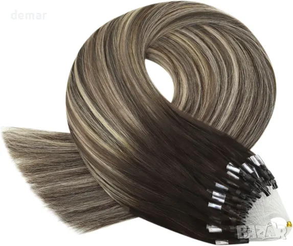 Екстеншъни за коса YoungSee Micro Beads, тъмнокафяви, омбре, 50 см, 50 гр,2-M-C#4/18/4 Кафяви балаяж, снимка 9 - Аксесоари за коса - 55506645