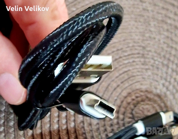 Висококачествен USB - Mini USB 5pin кабел, с ферит, черен, 1.5 метра с оплетка, снимка 3 - Други - 54910600