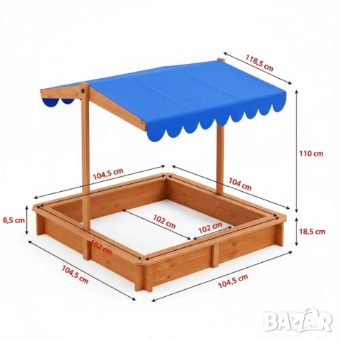 Пясъчник с капак / Дървен пясъчник / Пясъчник със сенник, снимка 2 - Други - 54037010