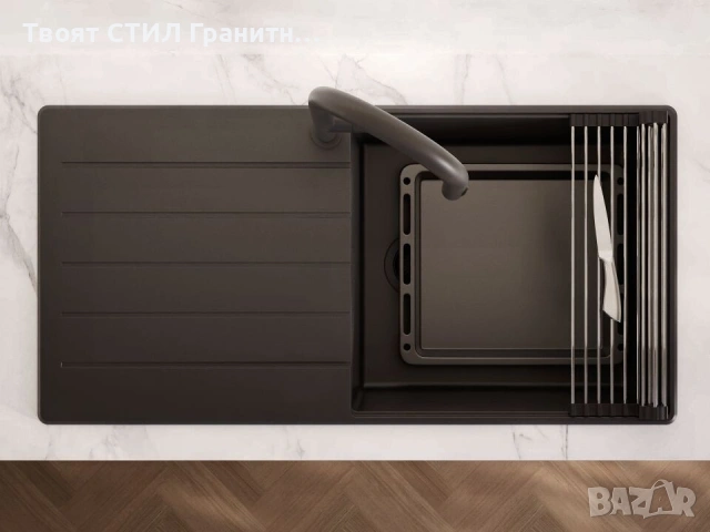 Черна кухненска мивка от гранит Копенхаген 1000x500 Top 60, снимка 4 - Мивки - 55123786