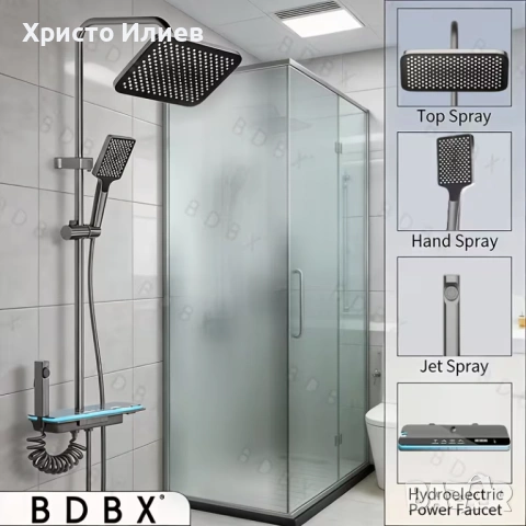 Луксозна душ система със светещ смесител дисплей и 4 функции бутони Кръгла Квадратна пита, снимка 10 - Смесители - 53350651
