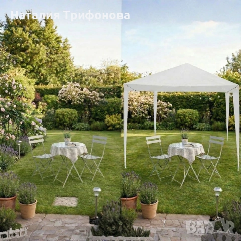 Градинска шатра тип "павилион", 3x3м, Водоустойчива, Прахово боядисана стомана, Бяла, снимка 4 - Градински мебели, декорация  - 54173789