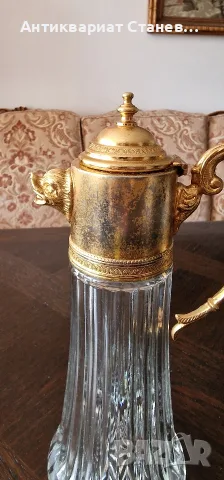 🍷👑 АРИСТОКРАТИЧНА СТАРА КАНА ЗА КЛАРЕТ С ФИГУРАЛЕН ЧУЧУР И ЗЛАТИСТ ОБКОВ 👑🍷, снимка 2 - Сервизи - 55337899