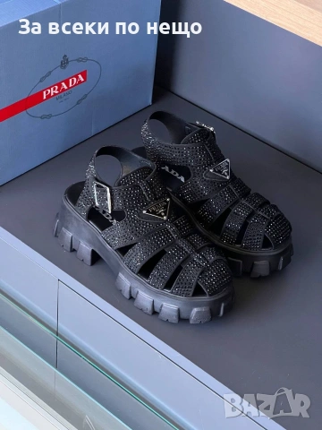 Prada Дамски Черни Сандали С Кристали Прада Код A1557, снимка 4 - Сандали - 55159273