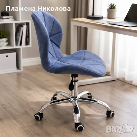 Офис стол от кадифе с регулируема височина и метална основа – сив, снимка 2 - Столове - 55574668