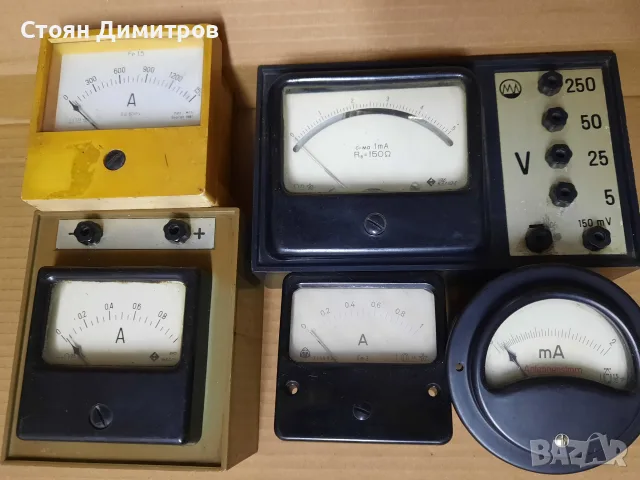 Стрелкови измервателни уреди, амперметър,  волтметър 
