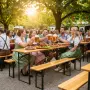 Сгъваем комплект градинска маса с 2 пейки - От чамово дърво, снимка 1