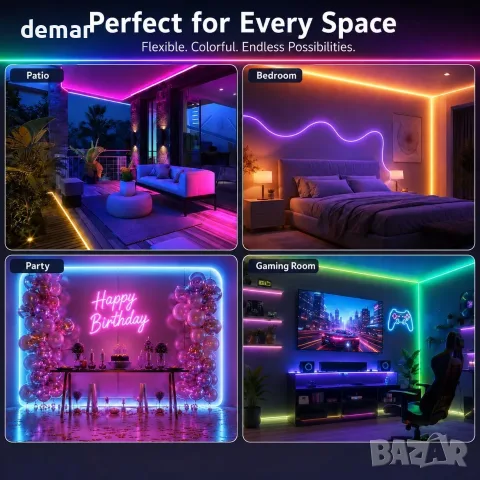 RGB LED неонова лента 5 м 24 V IP65 с APP и дистанционно, снимка 3 - Лед осветление - 55603367