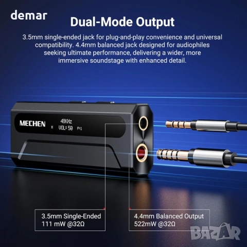 MECHEN AP10 USB C към AUX усилвател за слушалки DAC адаптер 3.5/4.4 мм, снимка 3 - Ресийвъри, усилватели, смесителни пултове - 54216659
