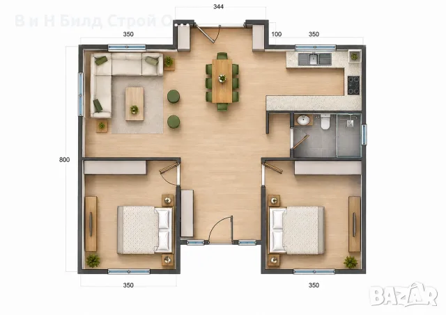 Едноетажна сглобяема къща с две спални – 85 м², снимка 3 - Монтажи - 55574716