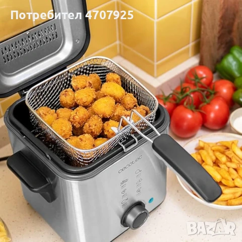 Електрически фритюрник Cecotec CleanFry Advance 1500 Inox. 900 W, обем 1,5 литра, неръждаема стомана