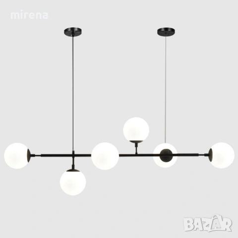 Модерен полилей в стил Mid-Century черен линеен висящ съвременен 6-лампов стъклен глобусен регулируе